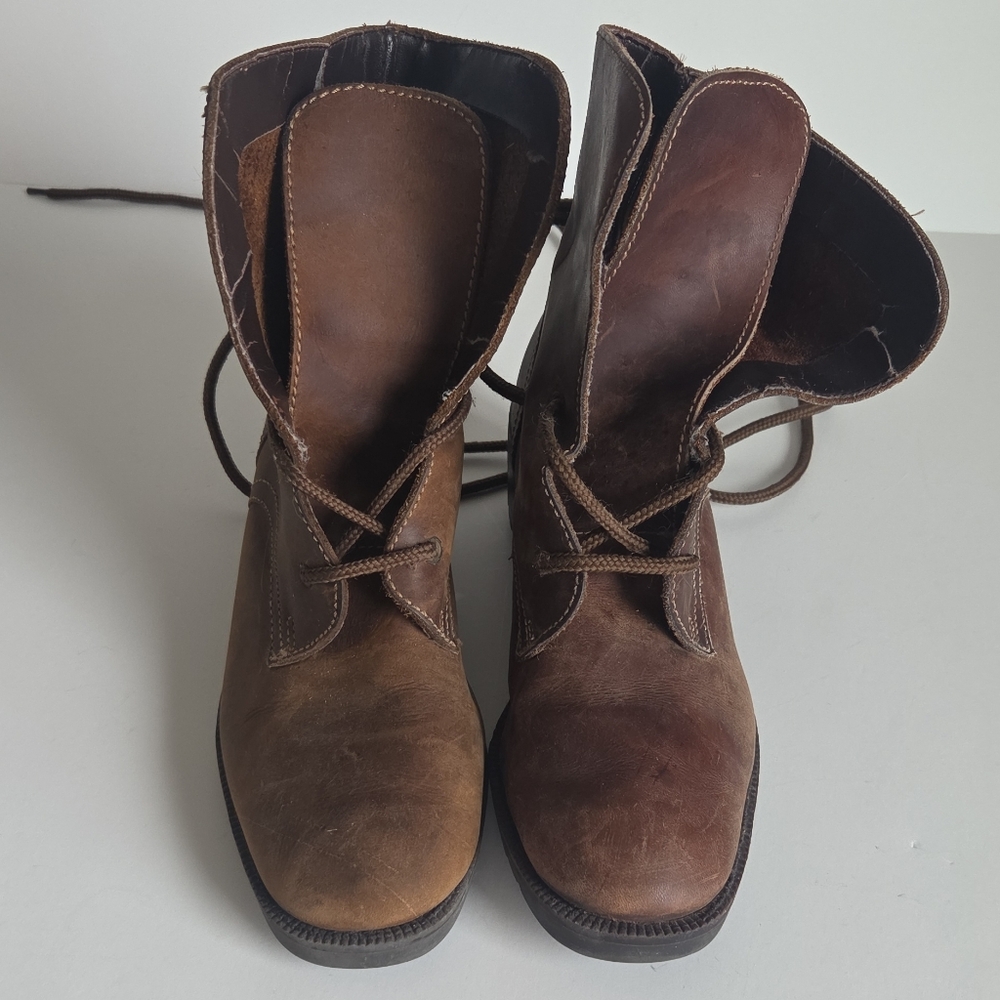 Women’s Brown Lace-Up Leather Combat Grunge Boots Country Life Size 7